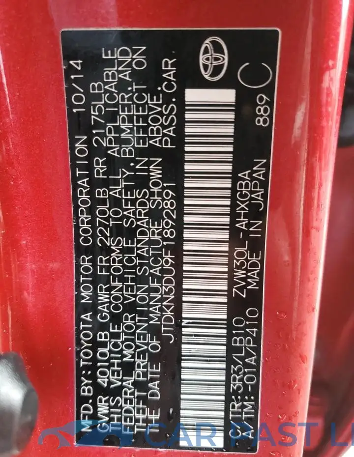 JTDKN3DU9F1892891# 12