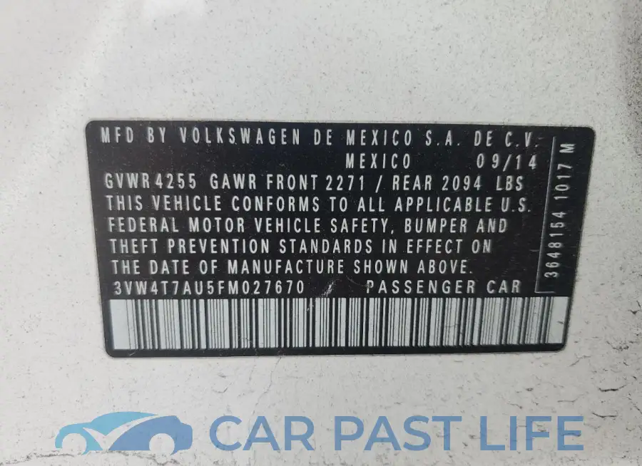 3VW4T7AU5FM027670# 12