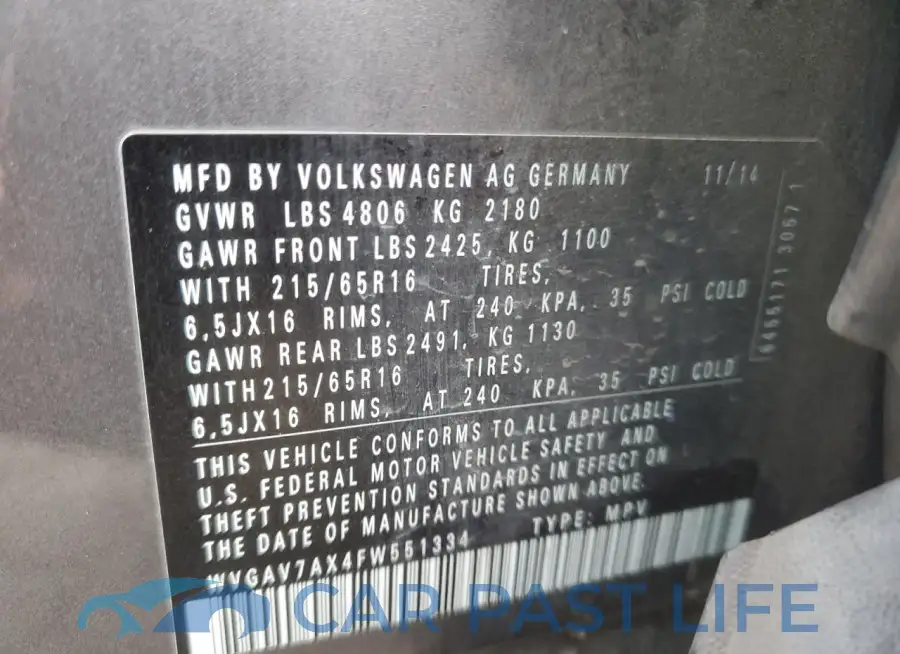 WVGAV7AX4FW551334# 13