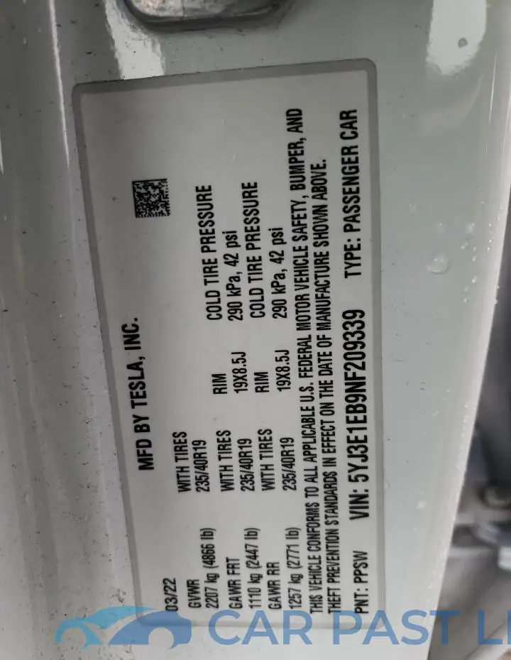 5YJ3E1EB9NF209339# 12