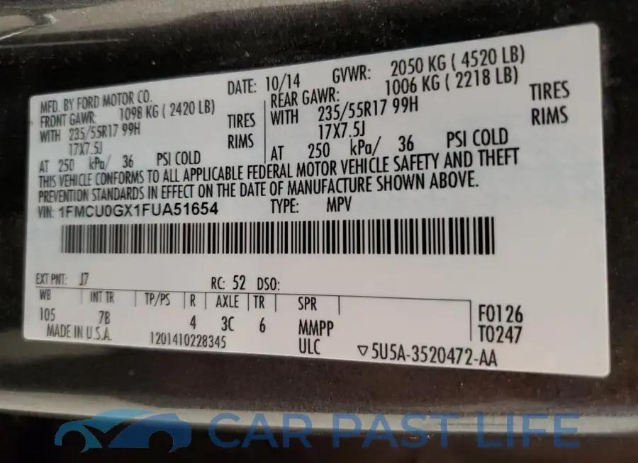 1FMCU0GX1FUA51654# 14