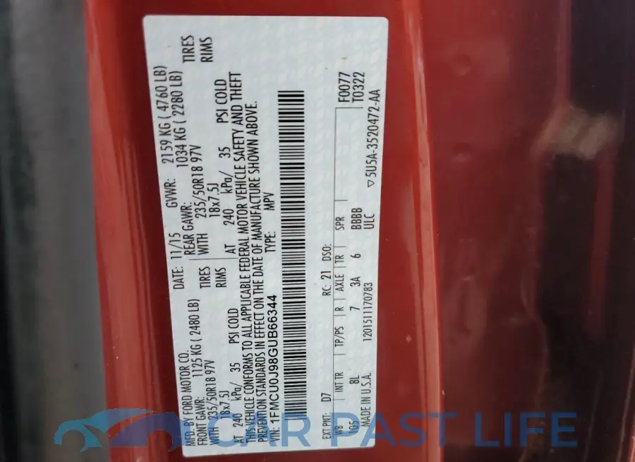 1FMCU0J98GUB66344# 14