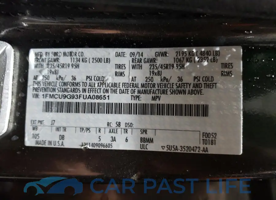 1FMCU9G93FUA08651# 13