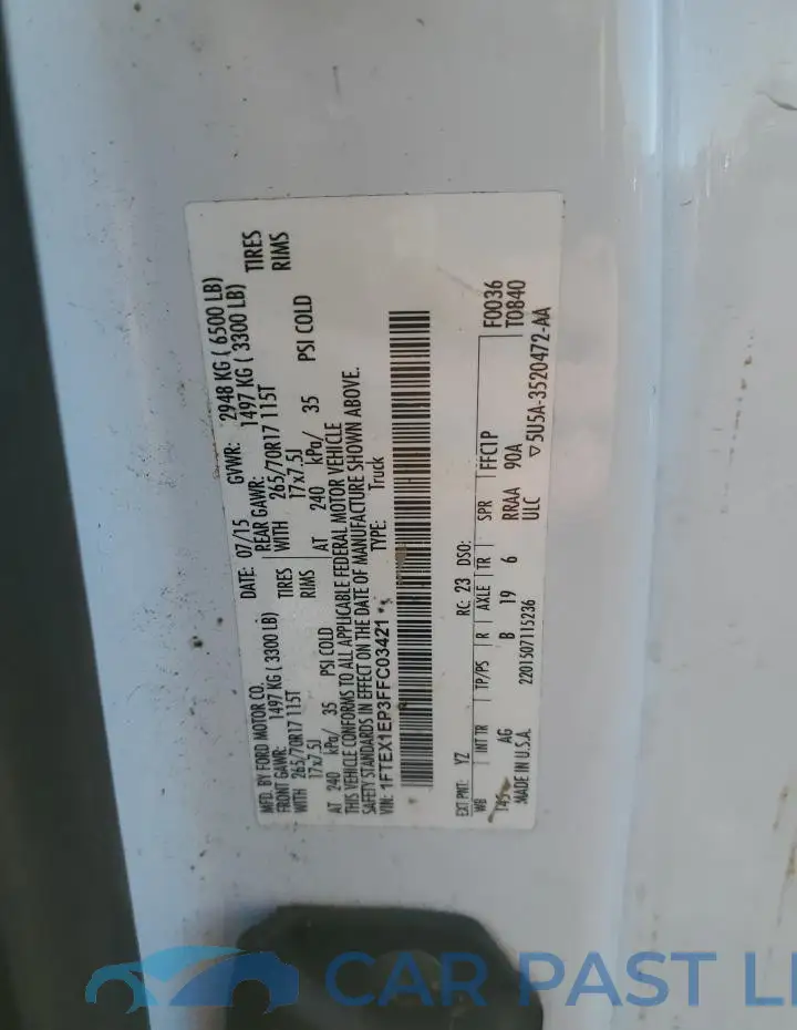 1FTEX1EP3FFC03421# 12