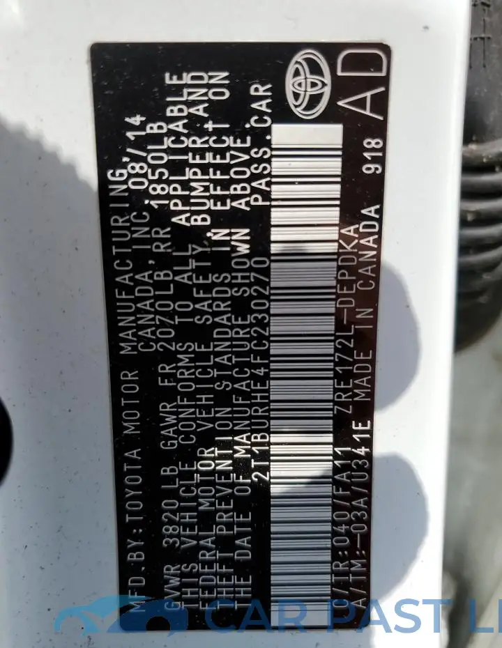2T1BURHE4FC230270# 12