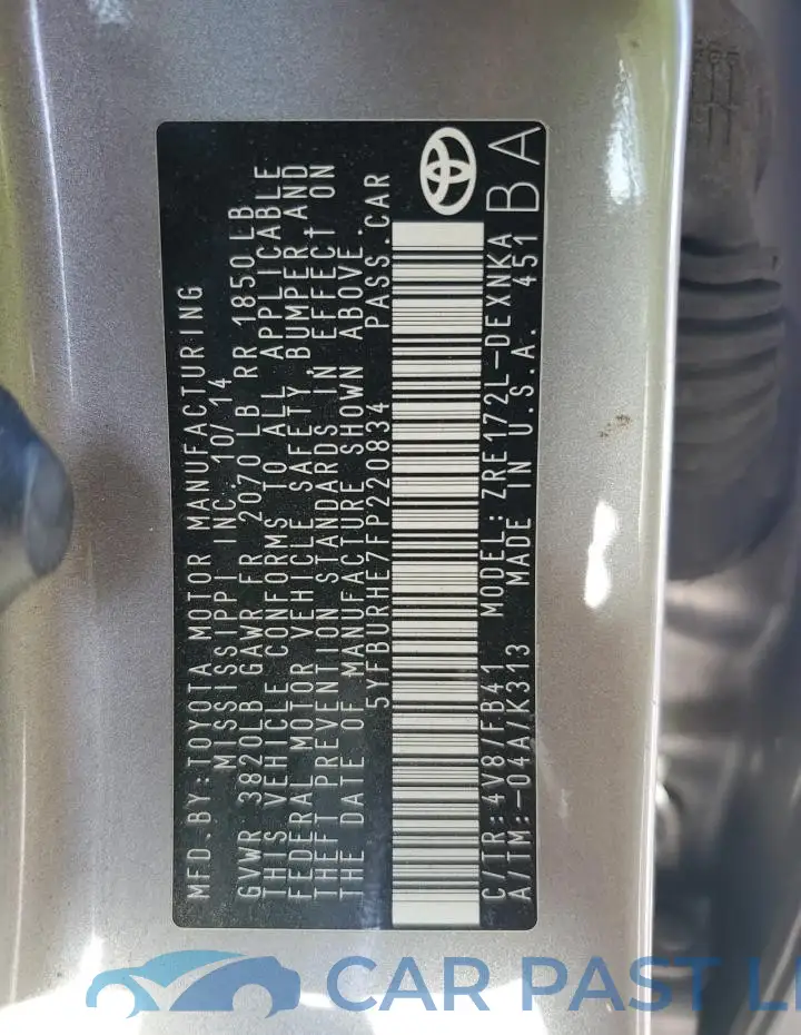 5YFBURHE7FP220834# 12