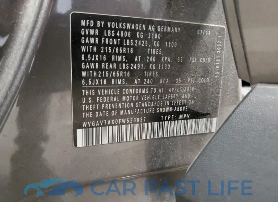 WVGAV7AX0FW523837# 13
