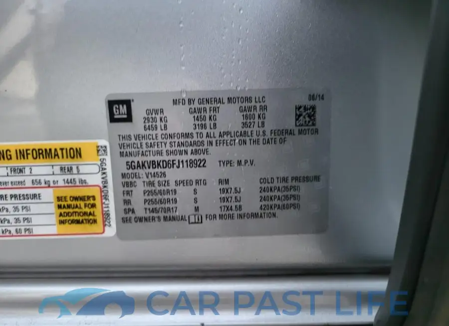 5GAKVBKD6FJ118922# 10