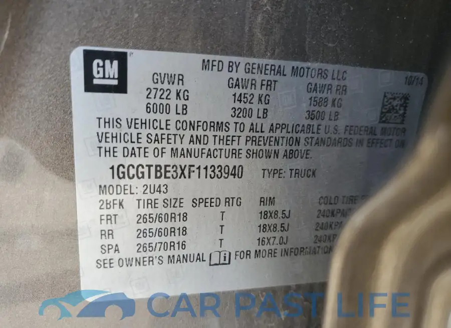 1GCGTBE3XF1133940# 12