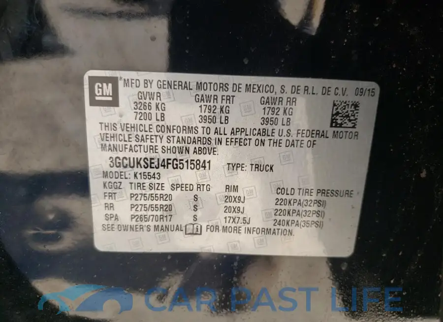 3GCUKSEJ4FG515841# 12