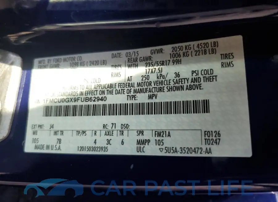 1FMCU0GX9FUB62940# 13