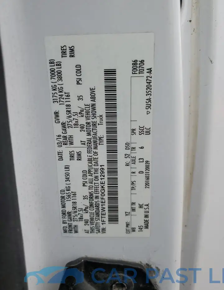 1FTEW1EF0GKE12991# 12