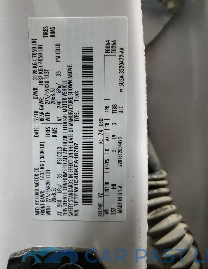 1FTFW1E46KFA18707# 12