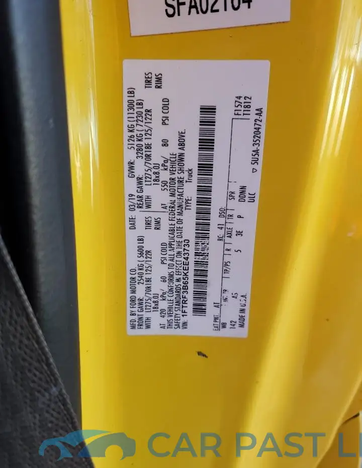 1FTRF3B65KEE43730# 12