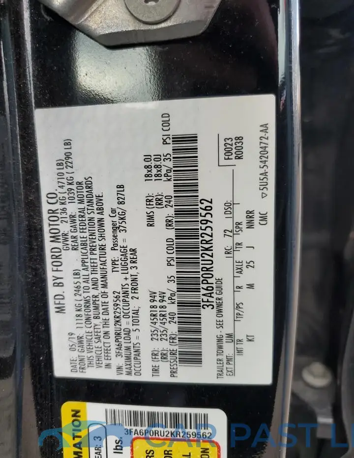 3FA6P0RU2KR259562# 13
