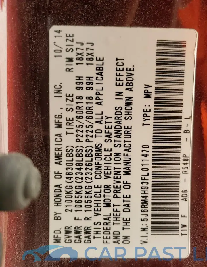 5J6RM4H93FL011470# 12
