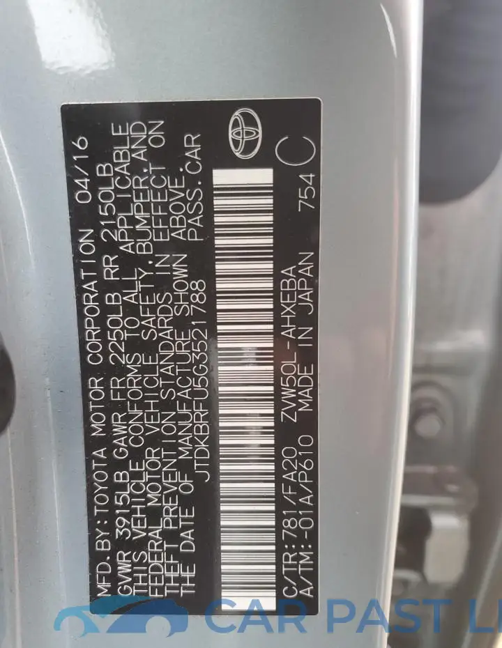 JTDKBRFU5G3521788# 13