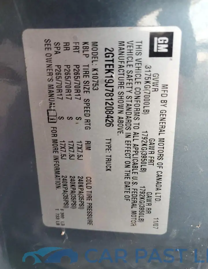 2GTEK19J781208426# 12