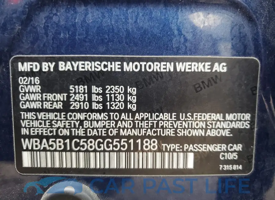 WBA5B1C58GG551188# 12