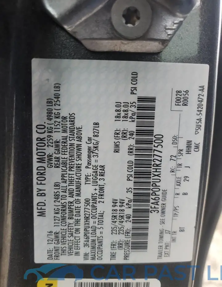 3FA6P0PUXHR277500# 12