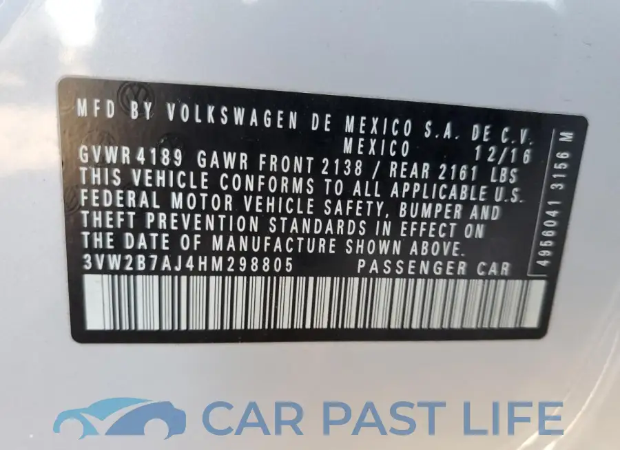 3VW2B7AJ4HM298805# 12
