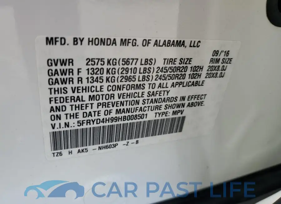5FRYD4H99HB008501# 13