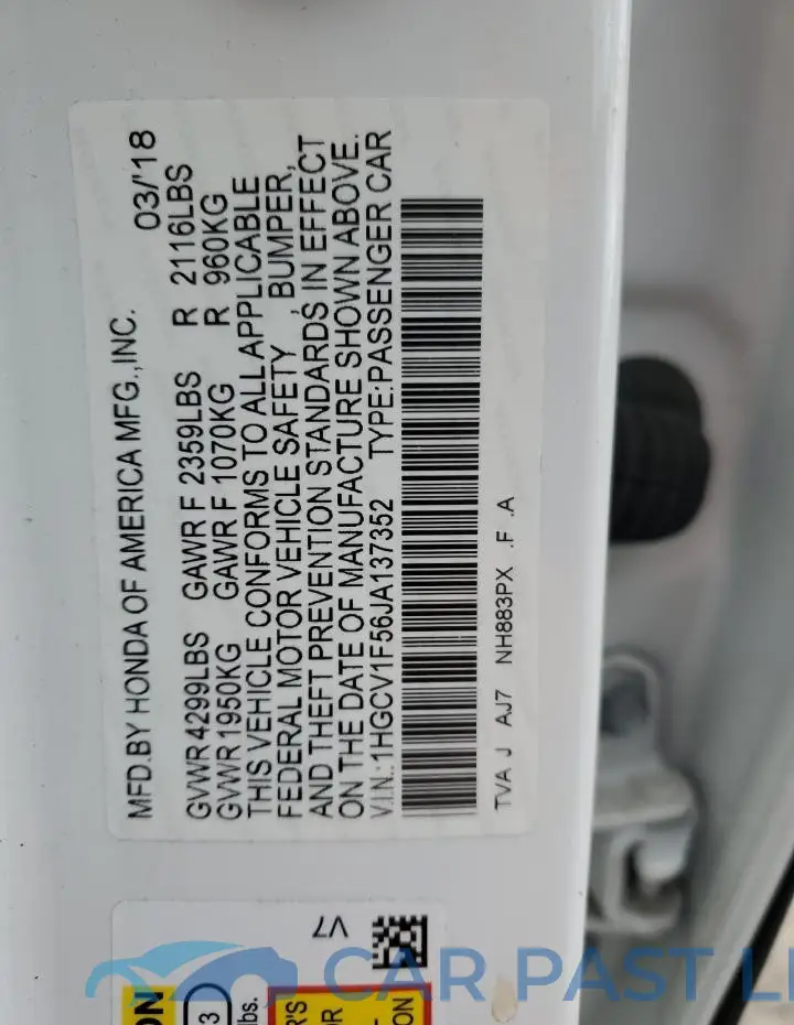 1HGCV1F56JA137352# 12