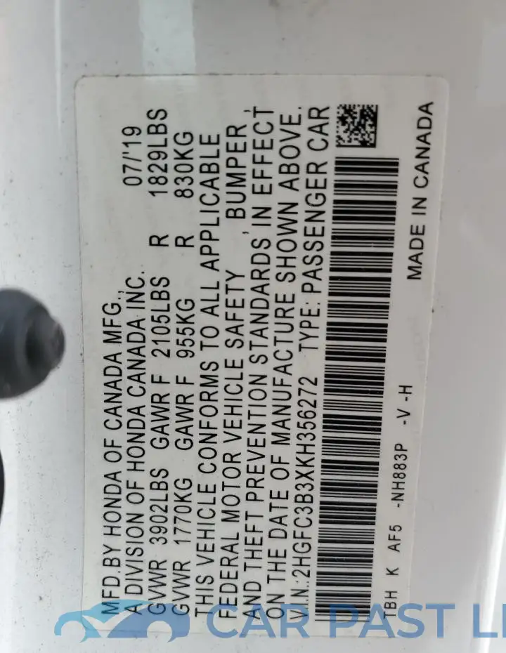 2HGFC3B3XKH356272# 12