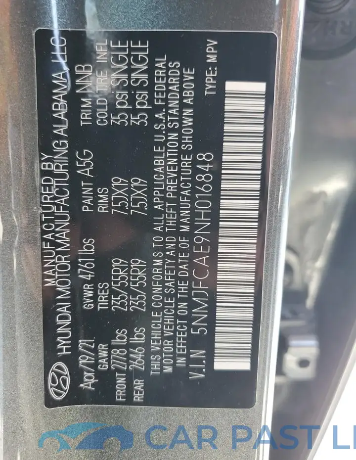 5NMJFCAE9NH016848# 14