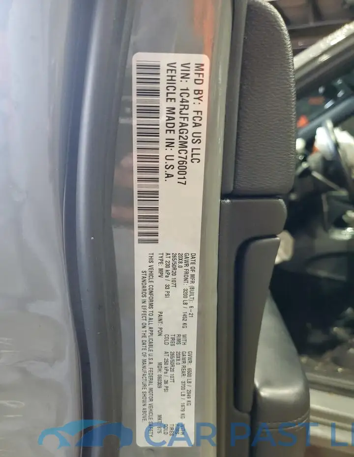 1C4RJFAG2MC760017# 13