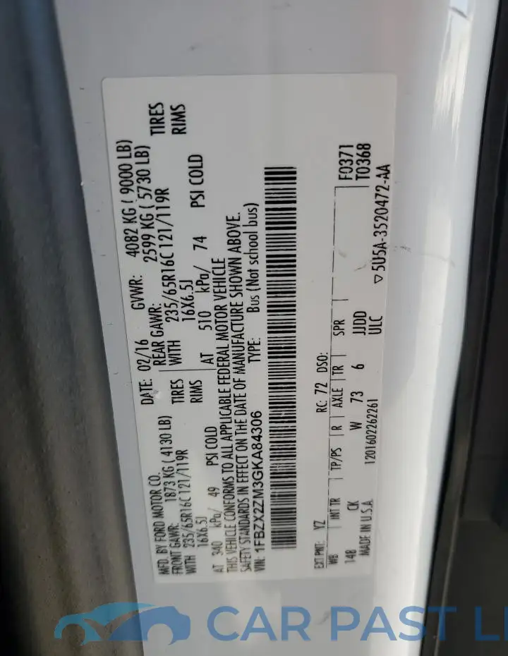 1FBZX2ZM3GKA84306# 13