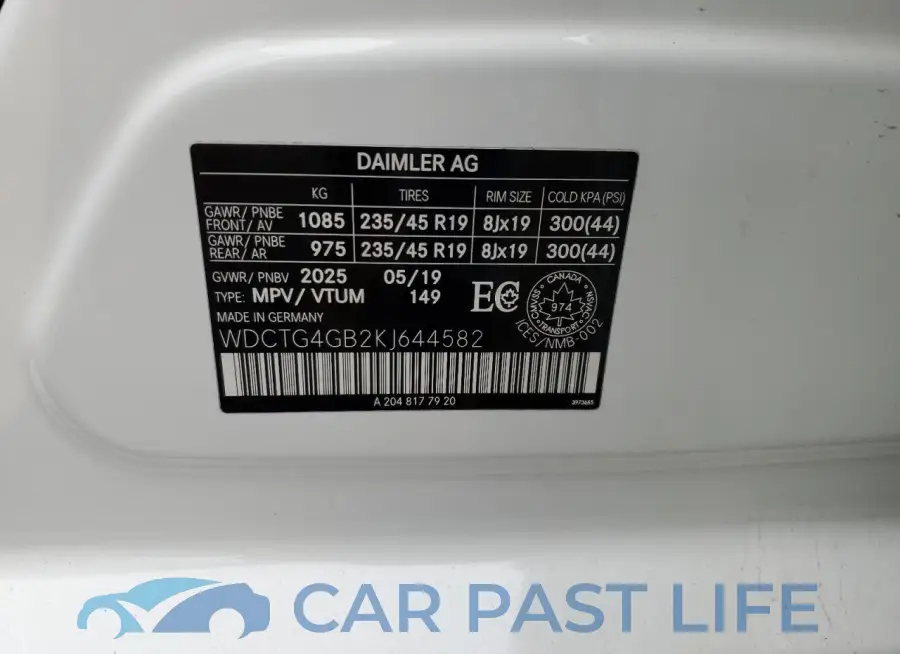 WDCTG4GB2KJ644582# 13