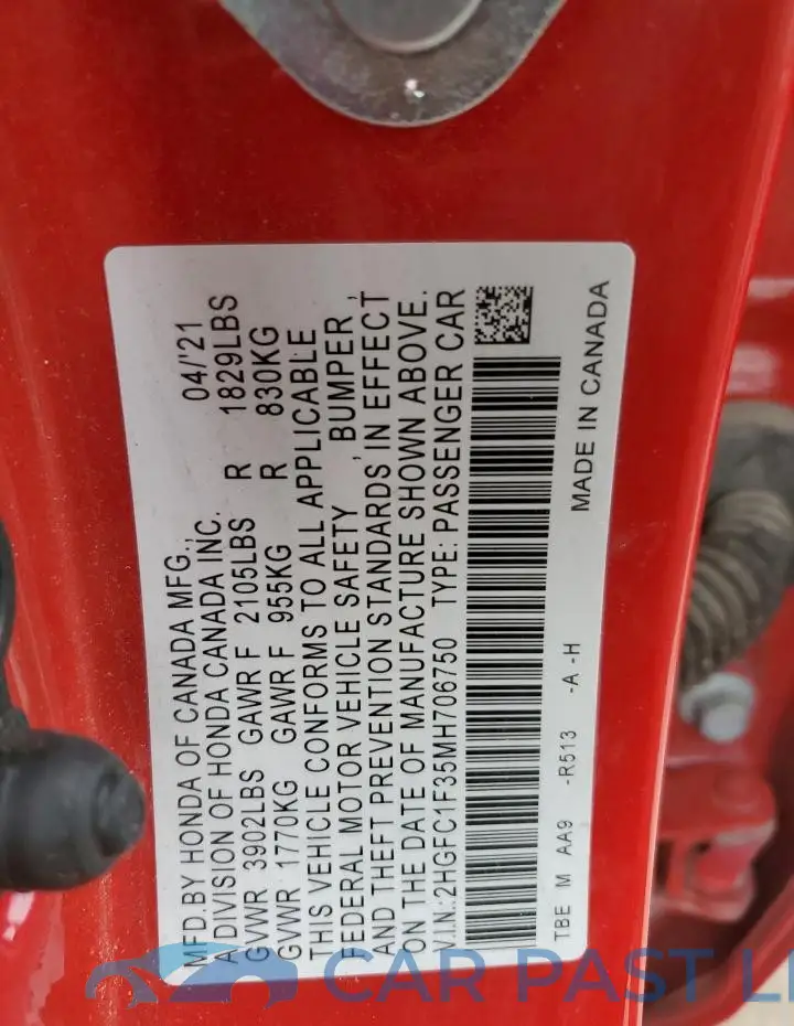 2HGFC1F35MH706750# 12
