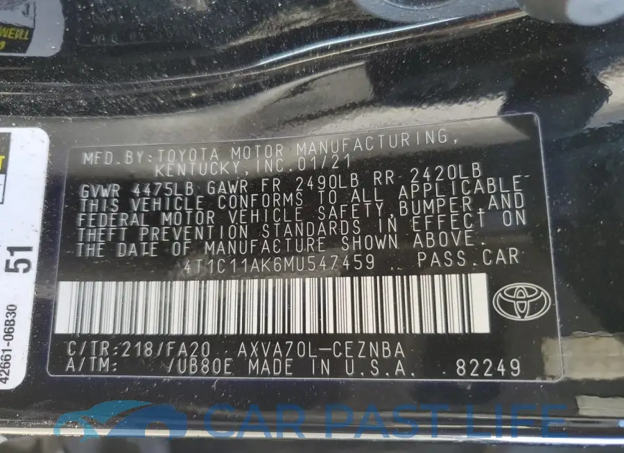 4T1C11AK6MU547459# 12