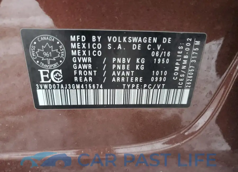 3VWD07AJ3GM415674# 12