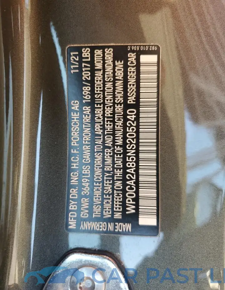 WP0CA2A85NS205240# 12