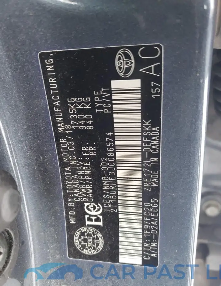 2T1BURHE3JC086574# 13