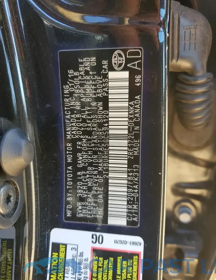 2T1BURHE5GC594120# 12