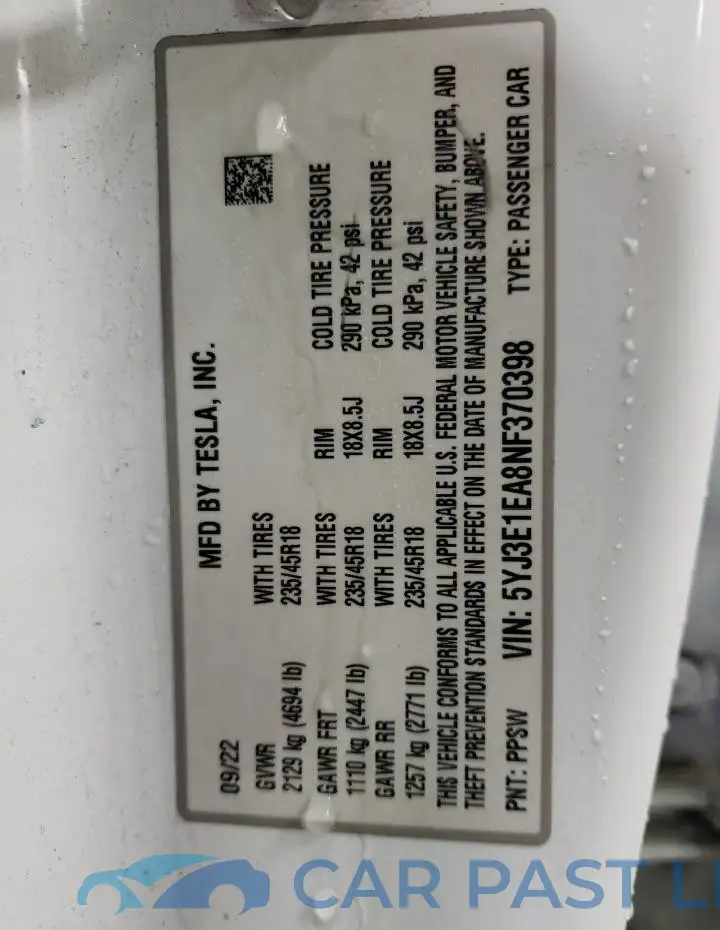 5YJ3E1EA8NF370398# 13