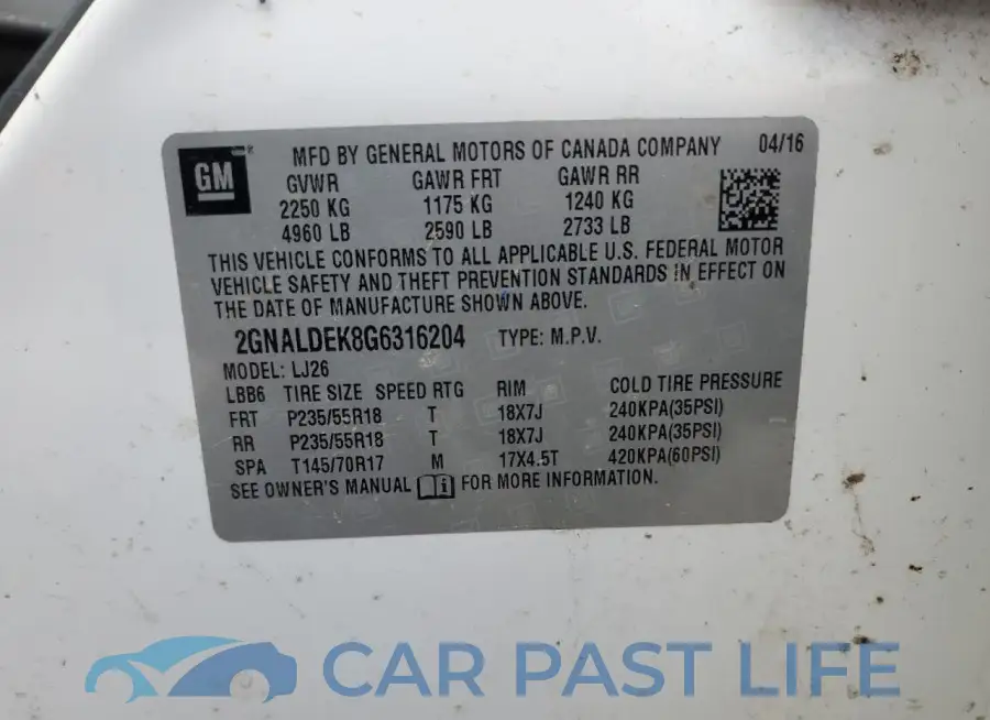 2GNALDEK8G6316204# 14