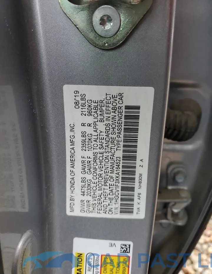 1HGCV1F3XKA164523# 12