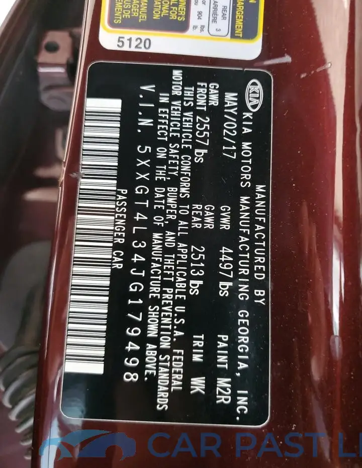 5XXGT4L34JG179498# 13