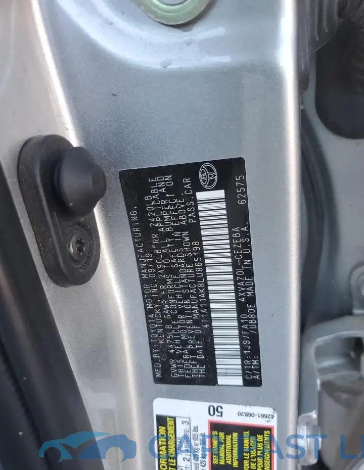 4T1A11AK8LU865198# 12