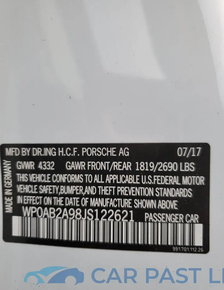 WP0AB2A98JS122621# 13