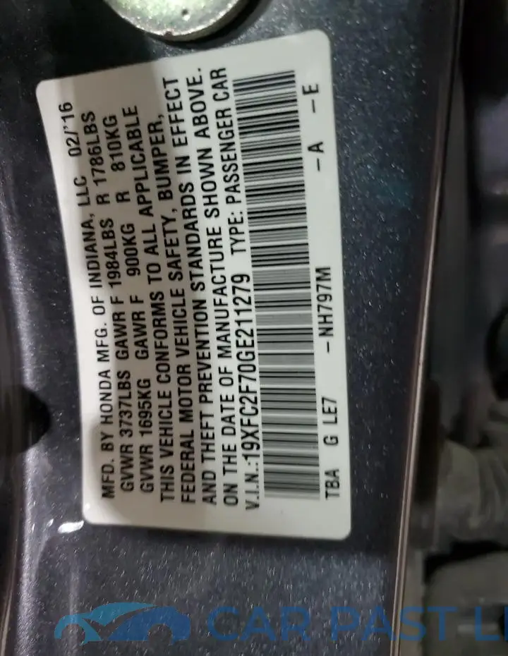 19XFC2F70GE211279# 12