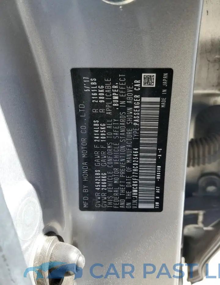 JHMCR6F77HC025464# 12