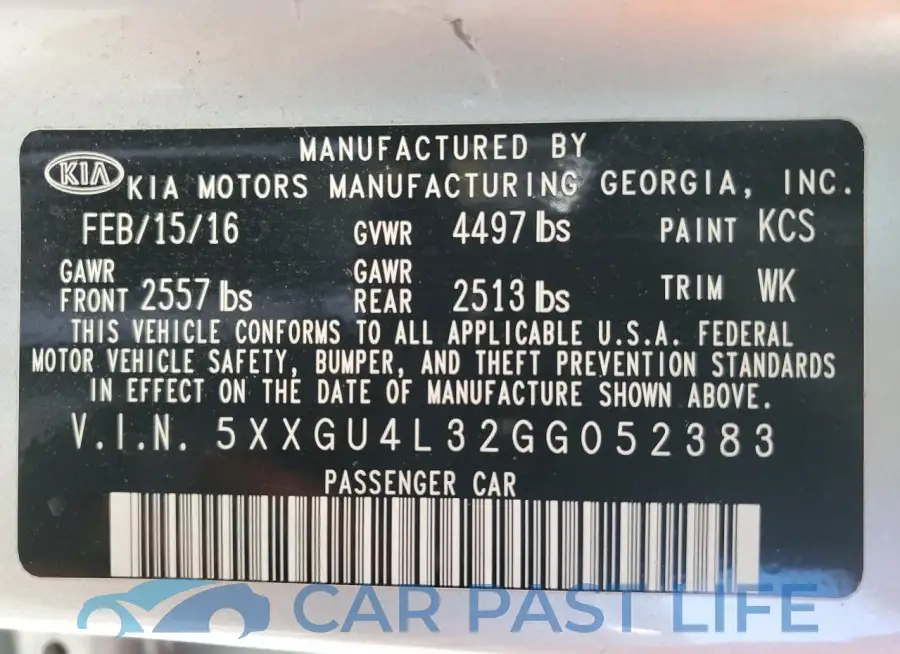 5XXGU4L32GG052383# 13