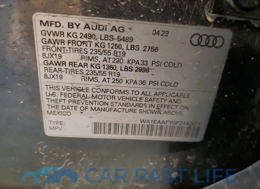 WA1EAAFY0P2142671# 13