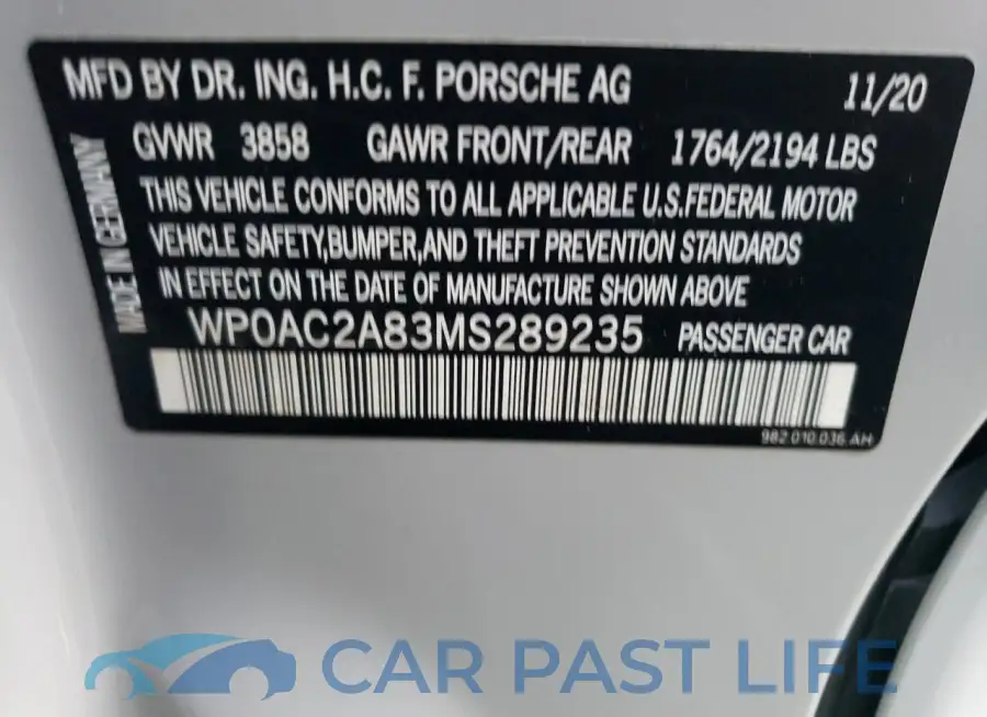 WP0AC2A83MS289235# 12