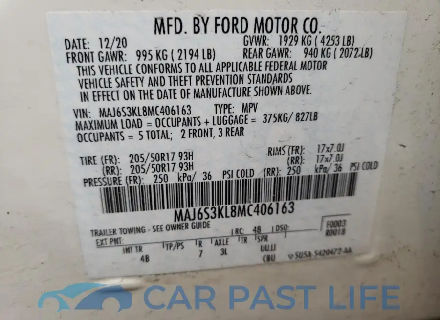 MAJ6S3KL8MC406163# 13